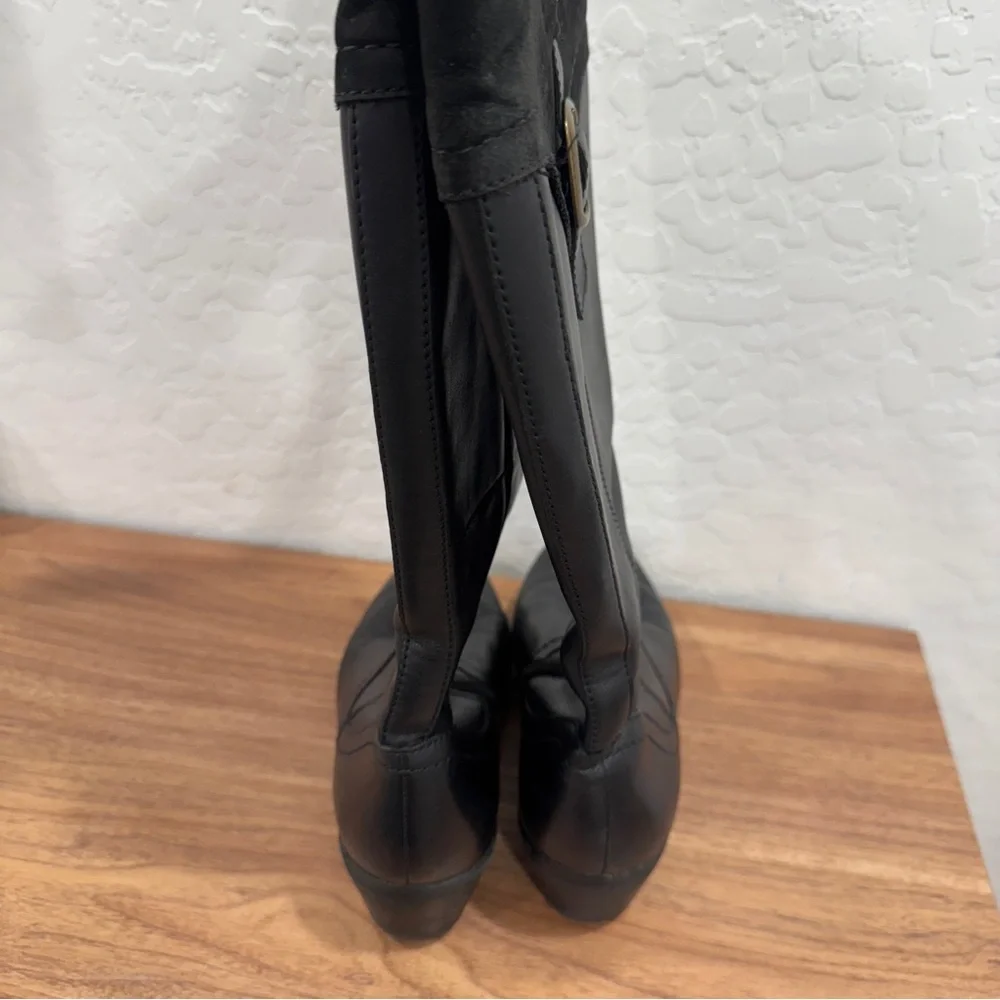 Clarks Equestrian Black Leather Boots Womens 8M Tall Riding Ingalls Delaware